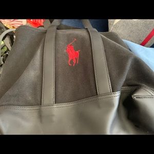 Vintage Ralph Lauren leather and cotton tote bag.